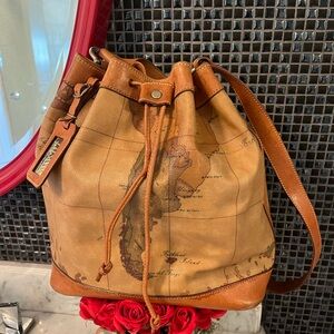 Alviero Martini Geo map Tan Leather Bag